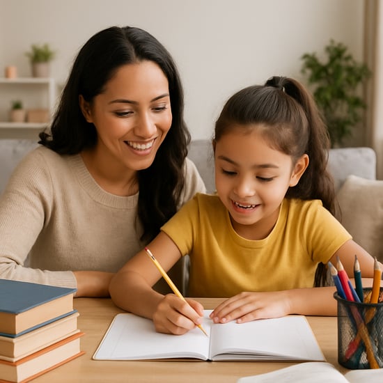 Mom and child doing homework